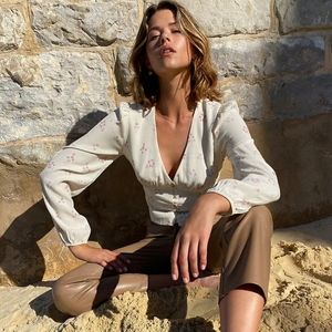 Aritzia Wilfred Isola Top, Medium Gloral White Blouse